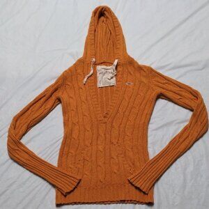 Hollister Vintage Y2K Orange Cable Knit Hooded Sweater Size L